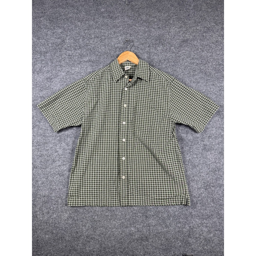 Old Navy Casual Shirt Mens Small Green White Check Cotton Short Sleeve Button Up